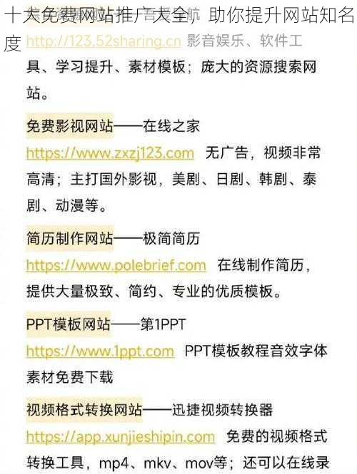 十大免费网站推广大全，助你提升网站知名度