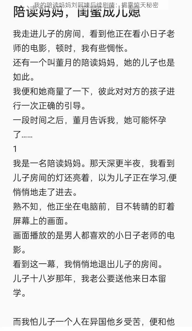 我的陪读妈妈刘阿姨后续剧情：揭露惊天秘密