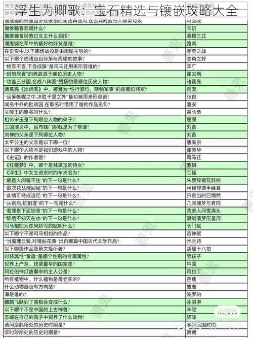 浮生为卿歌：宝石精选与镶嵌攻略大全