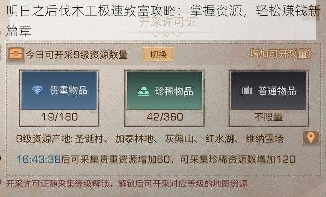明日之后伐木工极速致富攻略：掌握资源，轻松赚钱新篇章
