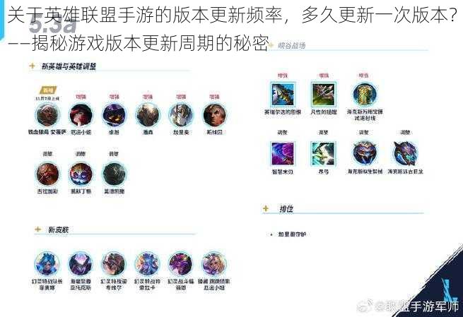 关于英雄联盟手游的版本更新频率，多久更新一次版本？——揭秘游戏版本更新周期的秘密