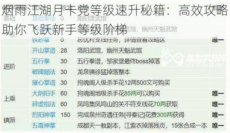 烟雨江湖月卡党等级速升秘籍：高效攻略助你飞跃新手等级阶梯