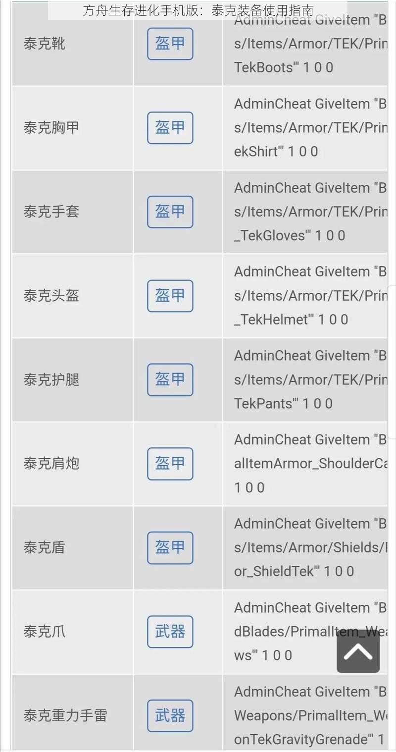 方舟生存进化手机版：泰克装备使用指南