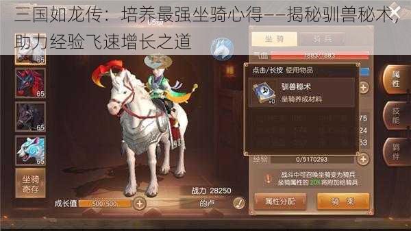 三国如龙传：培养最强坐骑心得——揭秘驯兽秘术，助力经验飞速增长之道