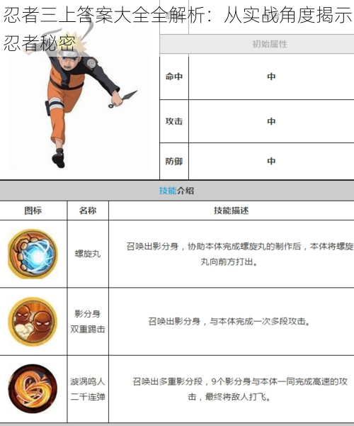 忍者三上答案大全全解析：从实战角度揭示忍者秘密