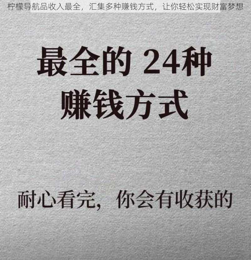 柠檬导航品收入最全，汇集多种赚钱方式，让你轻松实现财富梦想