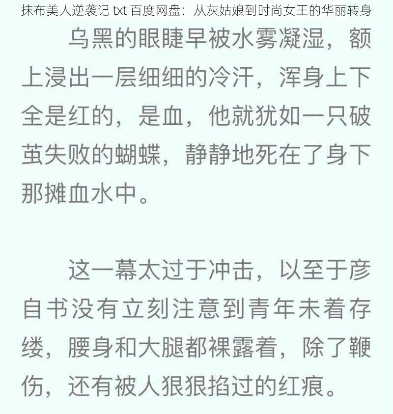 抹布美人逆袭记 txt 百度网盘：从灰姑娘到时尚女王的华丽转身