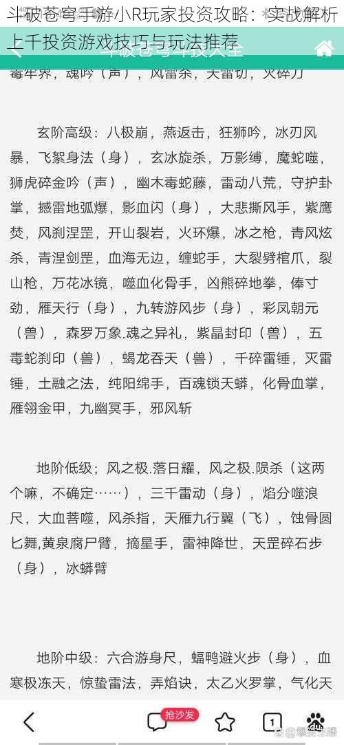 斗破苍穹手游小R玩家投资攻略：实战解析上千投资游戏技巧与玩法推荐