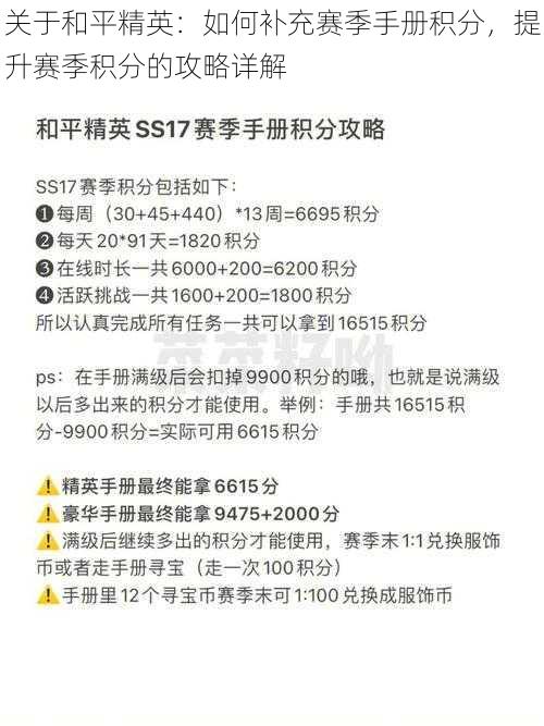 关于和平精英：如何补充赛季手册积分，提升赛季积分的攻略详解