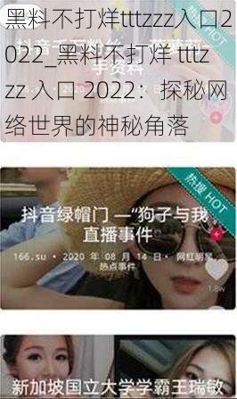 黑料不打烊tttzzz入口2022_黑料不打烊 tttzzz 入口 2022：探秘网络世界的神秘角落