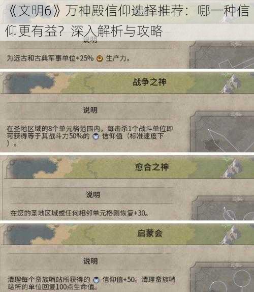 《文明6》万神殿信仰选择推荐：哪一种信仰更有益？深入解析与攻略