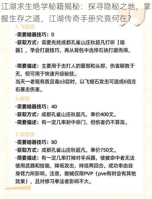 江湖求生绝学秘籍揭秘：探寻隐秘之地，掌握生存之道，江湖传奇手册究竟何在？