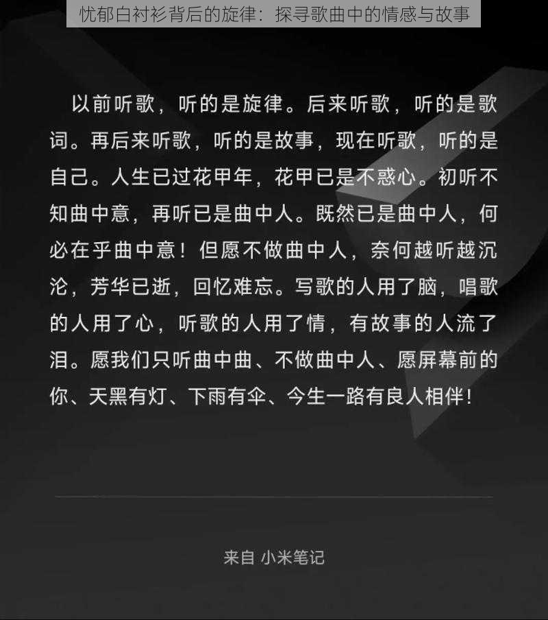 忧郁白衬衫背后的旋律：探寻歌曲中的情感与故事