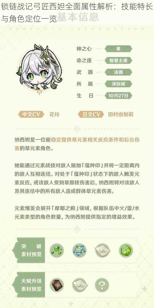 锁链战记弓匠西妲全面属性解析：技能特长与角色定位一览