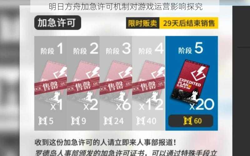 明日方舟加急许可机制对游戏运营影响探究