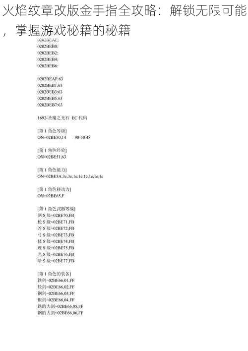 火焰纹章改版金手指全攻略：解锁无限可能，掌握游戏秘籍的秘籍